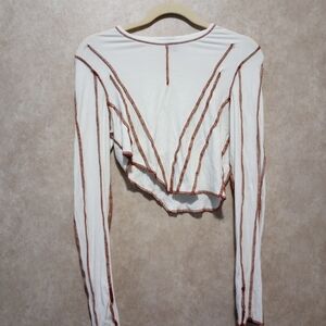 SHEIN White and Brown Striped Blouse